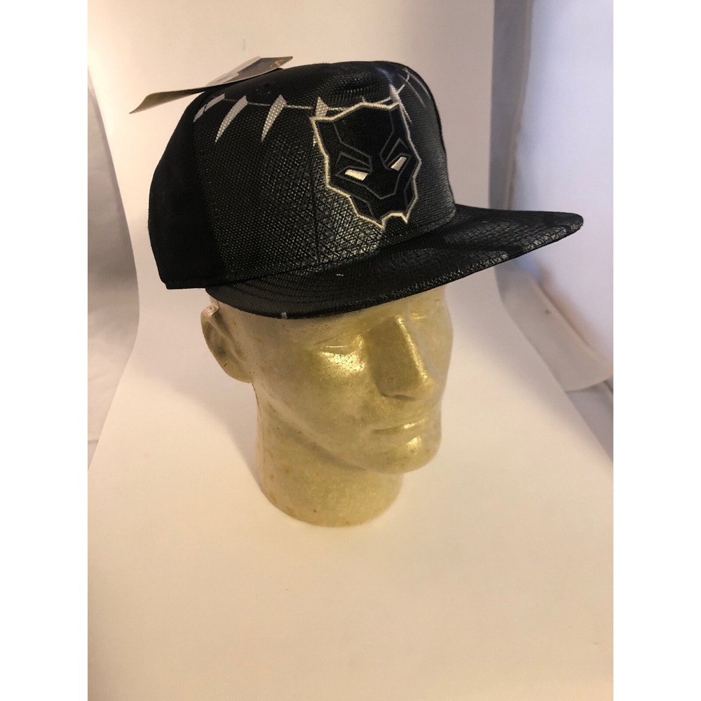 Marvel Black Panther Snapback Hat Mens OSFA Black New Textured Mask Logo Cap
